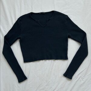 Brandy Melville 100% Cotton Dark Ribbed V-Neck Crop Top